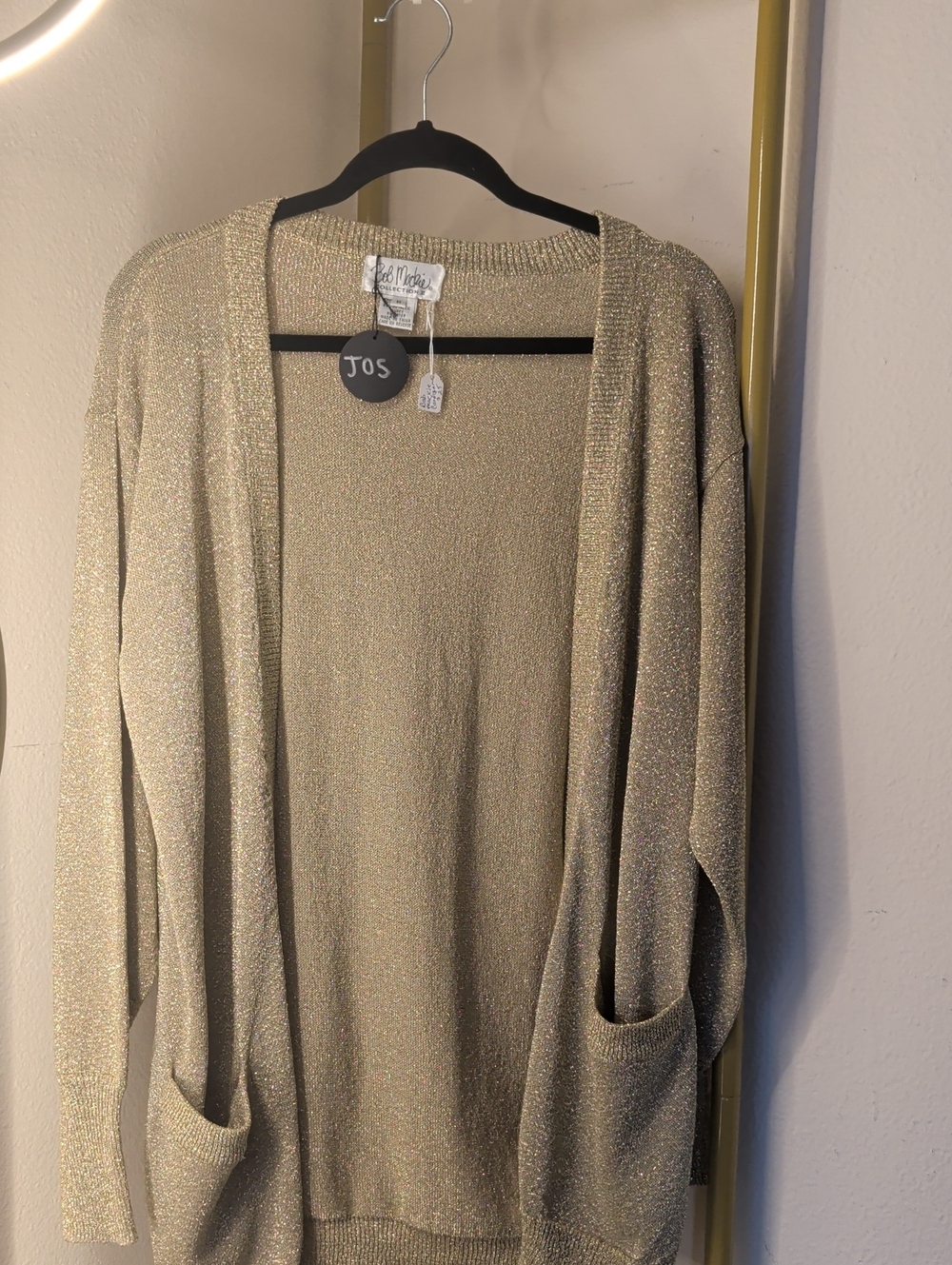 Bob Mackie Metallic Gold Open-Front Cardigan with Pockets